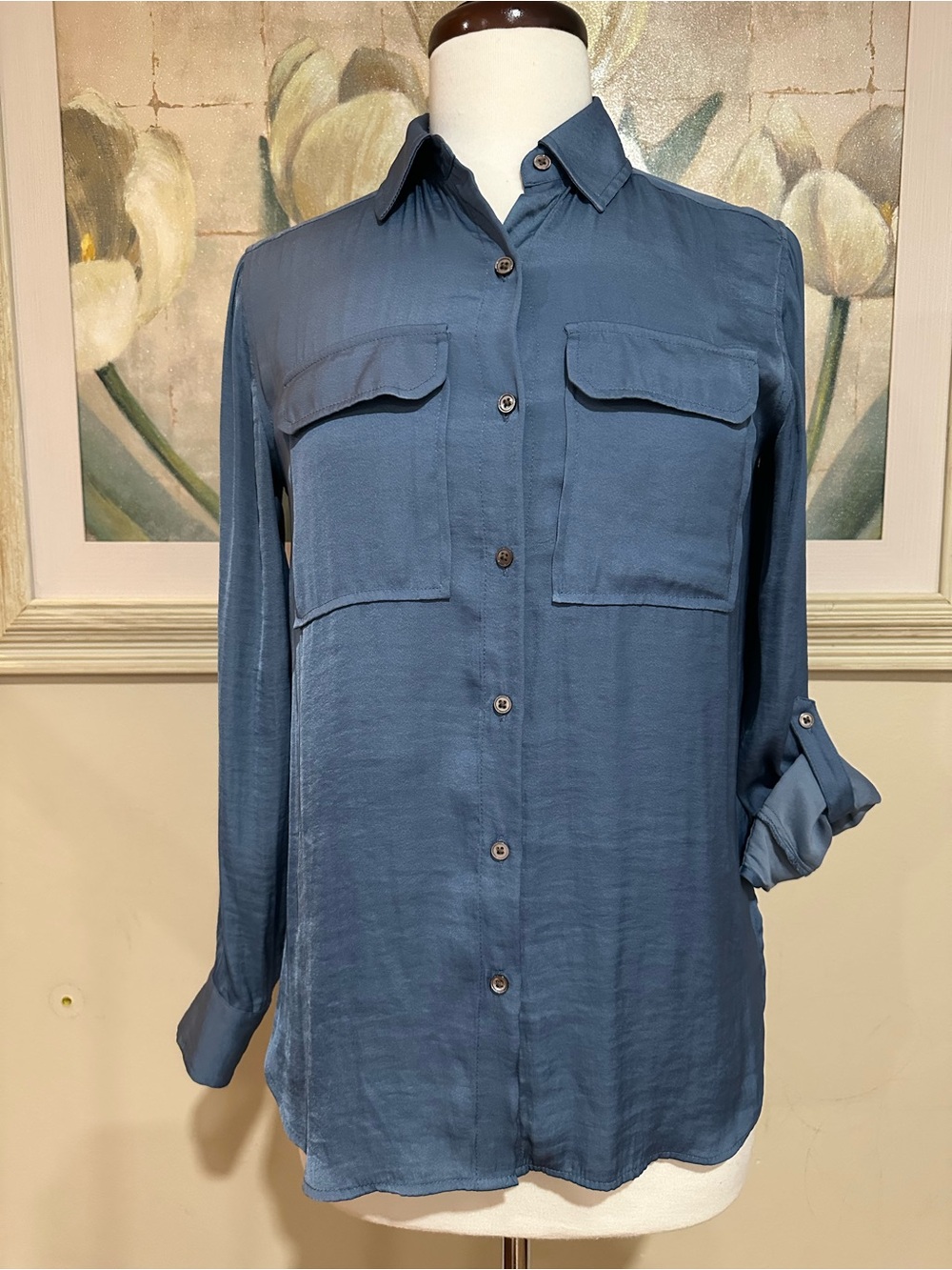 Vince Camuto Blue Blouse Top Long Sleeve XXS